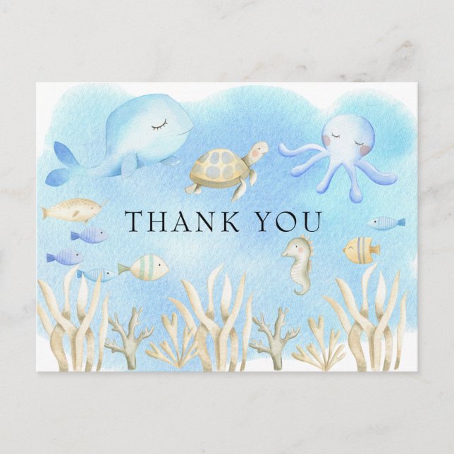 Oh Boy under Sea Baby Shower Tack Vykort (Framsida)