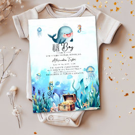 Oh Boy under Sea Cute Whale Ocean Baby Shower Inbjudningar