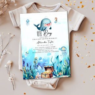 Oh Boy under Sea Cute Whale Ocean Baby Shower Inbjudningar