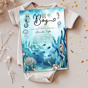 Oh Boy under Sea Seahorse Cute Ocean Baby Shower Inbjudningar