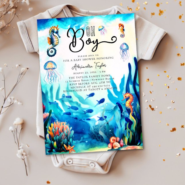 Oh Boy under Sea Seahorse Ocean Baby Shower Inbjudningar (Skapare uppladdad)