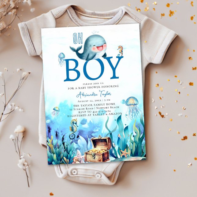 Oh Boy under Sea Sweet Whale Ocean Baby Shower Inbjudningar (Skapare uppladdad)