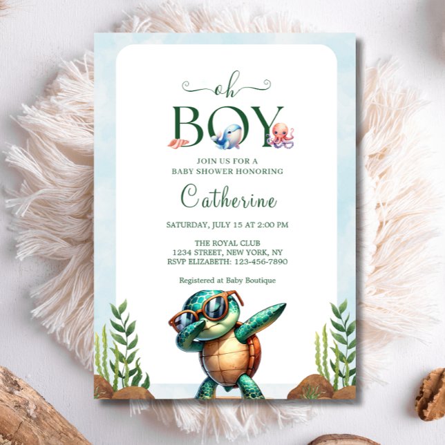 Oh Boy under Sea Turtle Baby Shower Inbjudningar (Skapare uppladdad)