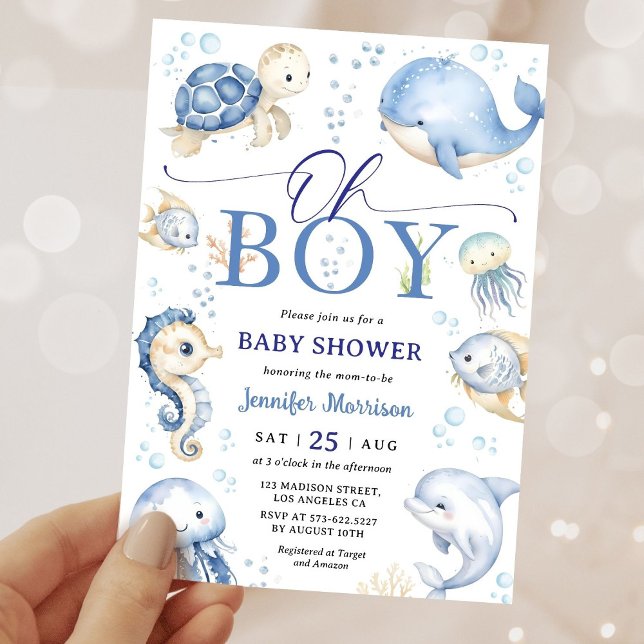 Oh Boy Under The Sea Ocean Baby Shower Invitation Inbjudningar (Skapare uppladdad)