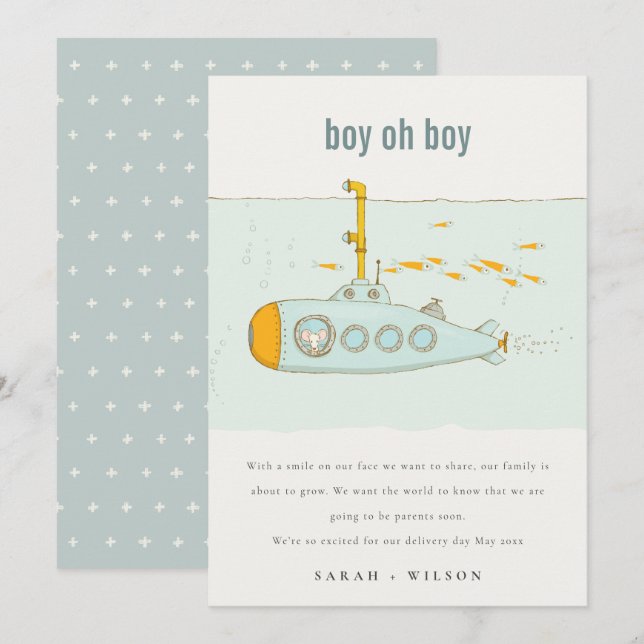 Oh Boy Underwater Subsea Baby-meddelande Tack Kort (Fram/baksida)