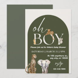 Oh Boy Vild One Animals Boy Baby Shower Inbjudningar