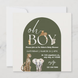 Oh Boy Vild One Animals Boy Baby Shower Inbjudningar