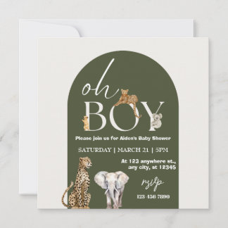 Oh Boy Vild One Animals Boy Baby Shower Inbjudningar