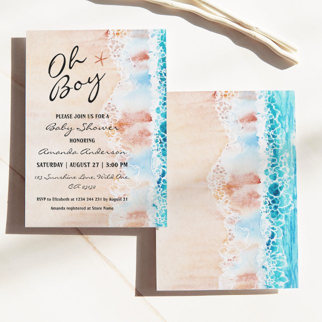 Oh Boy Watercolor Beach Baby Shower Inbjudningar (Skapare uppladdad)