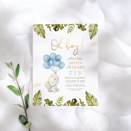 Oh Boy Watercolor Elephant & Löv Baby Shower Vykort