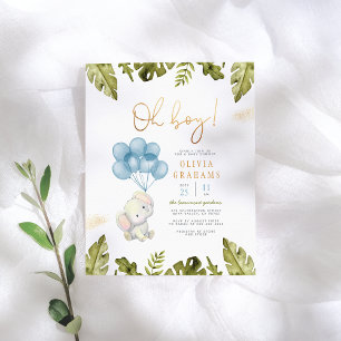 Oh Boy Watercolor Elephant & Löv Baby Shower Vykort