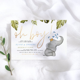 Oh Boy Watercolor Elephant Sprinkle Baby Shower Inbjudningar