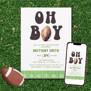 Oh Boy Watercolor Football Baby Shower Inbjudningar