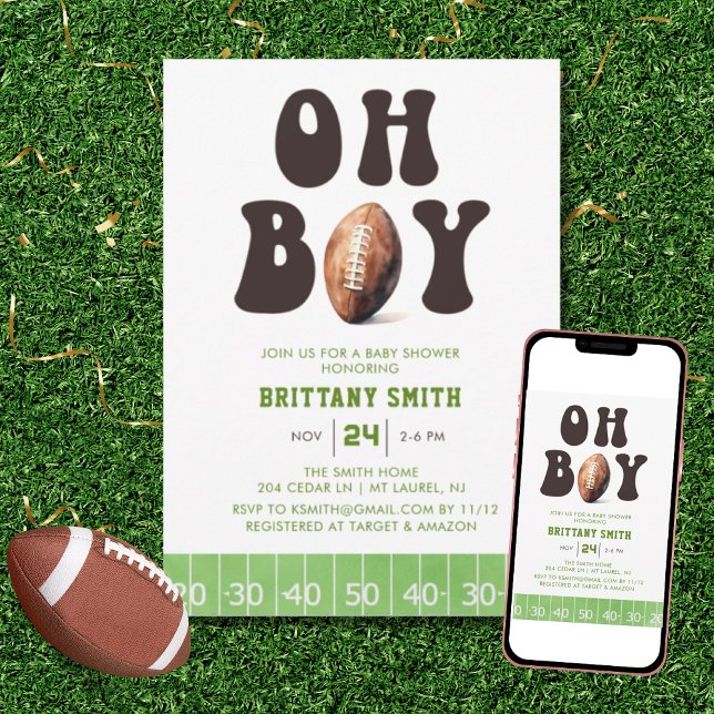 Oh Boy Watercolor Football Baby Shower Inbjudningar (Skapare uppladdad)