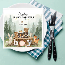 Oh Boy Watercolor Woodland Animals Baby Shower Pappersservett