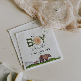 Oh Boy Watercolor Woodland Bear Baby Shower Pappersservett
