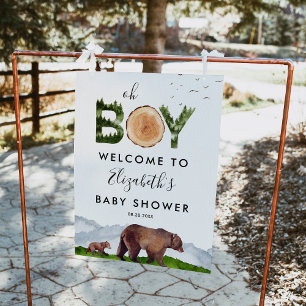 Oh Boy Watercolor Woodland Bear Välkommen Poster