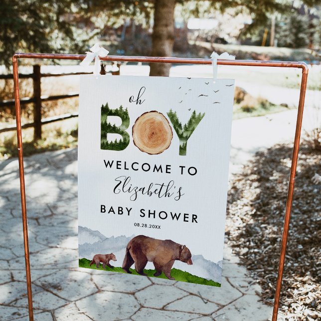 Oh Boy Watercolor Woodland Bear Välkommen Poster (Skapare uppladdad)