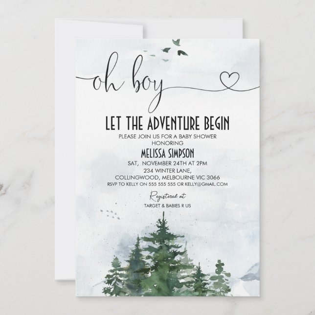 Oh Boy Wilderness Heart Calligraphy Baby Shower Inbjudningar (Framsida)
