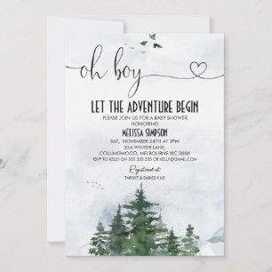 Oh Boy Wilderness Heart Calligraphy Baby Shower Inbjudningar