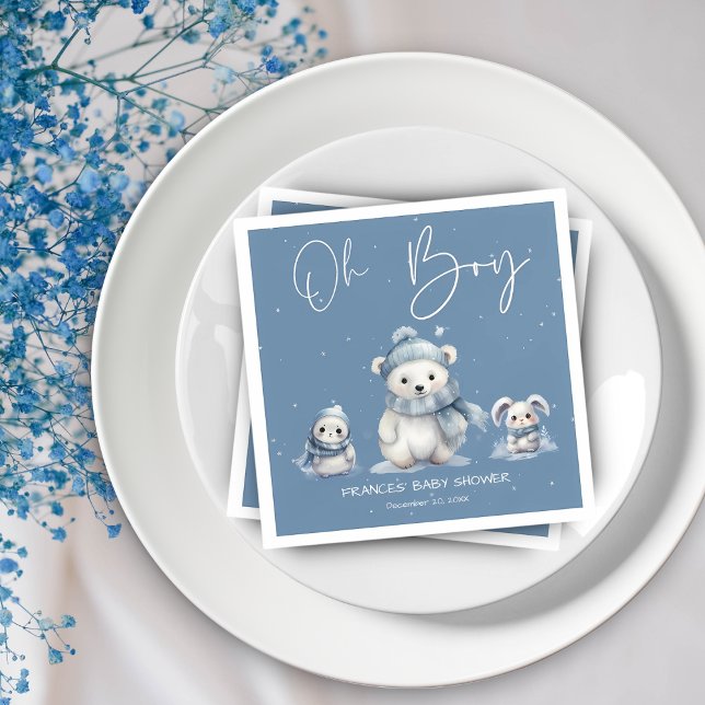 Oh Boy Winter | Skogsbabyskuvar redigerbar Pappersservett (Skapare uppladdad)