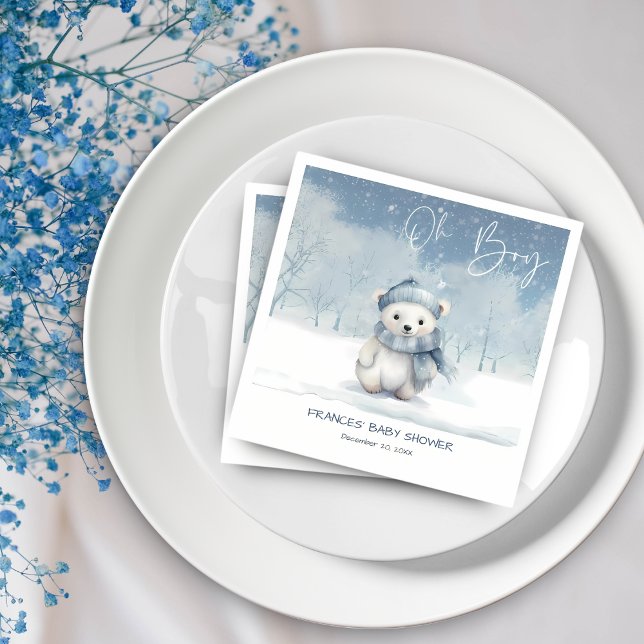 Oh Boy Winter | Skogsbabyskuvar redigerbar Pappersservett (Skapare uppladdad)