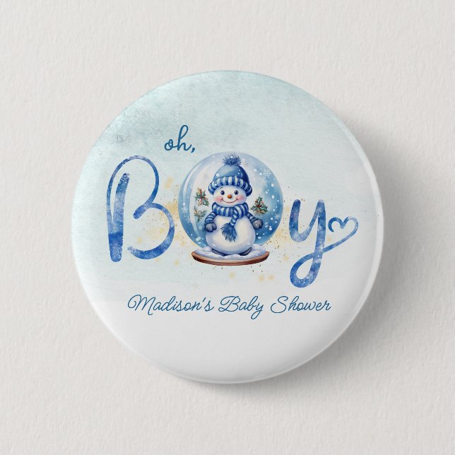 Oh Boy Winter Theme Baby Shower Button Knapp (Framsida)