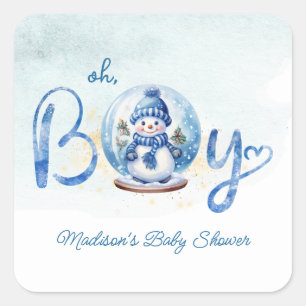 Oh Boy Winter Theme Baby Shower Fyrkantigt Klistermärke