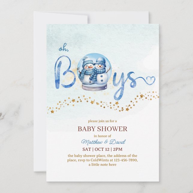 Oh Boy Winter Theme Twin Baby Shower Inbjudningar (Framsida)
