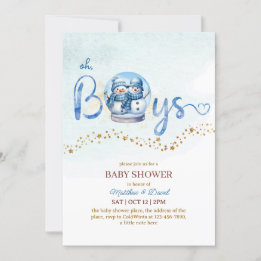 Oh Boy Winter Theme Twin Baby Shower Inbjudningar
