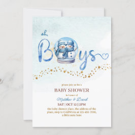 Oh Boy Winter Theme Twin Baby Shower Inbjudningar