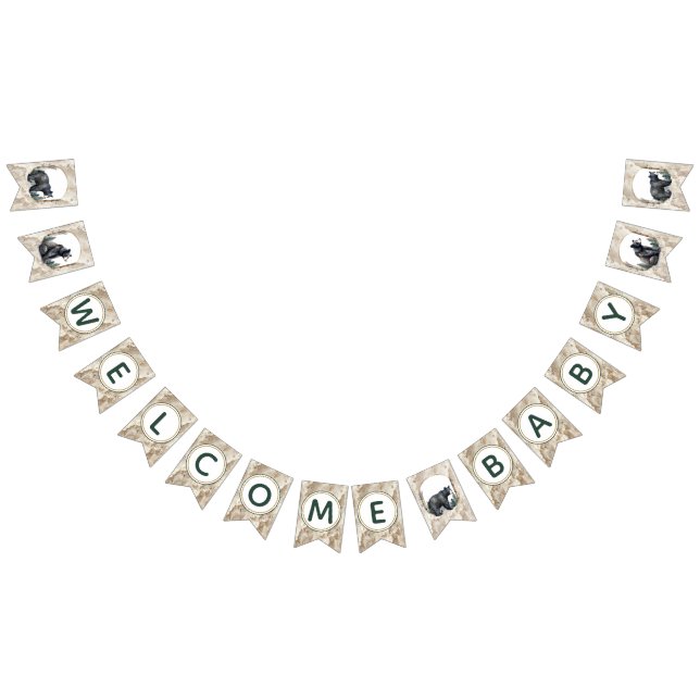 Oh Boy Woodland Bear Äventyr Välkommen Baby Banner Vimplar (Alla)