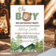 Oh Boy Woodland Bear Baby Shower-inbjudan