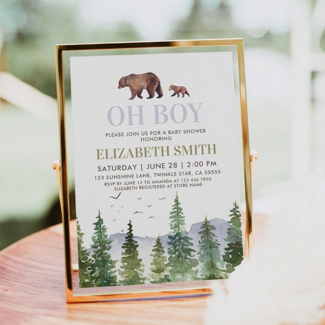 Oh Boy Woodland Bear Baby Shower Inbjudningar (Skapare uppladdad)