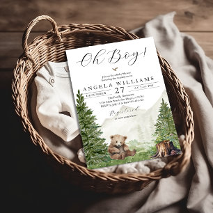 Oh Boy Woodland Bear Baby Shower Inbjudningar