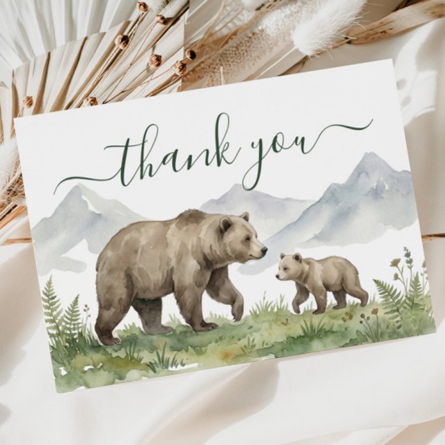 Oh Boy Woodland Bear Baby Shower Tacksamhetskort Inbjudningar (Oh Boy Woodland Bear Baby Shower Thank You Card)