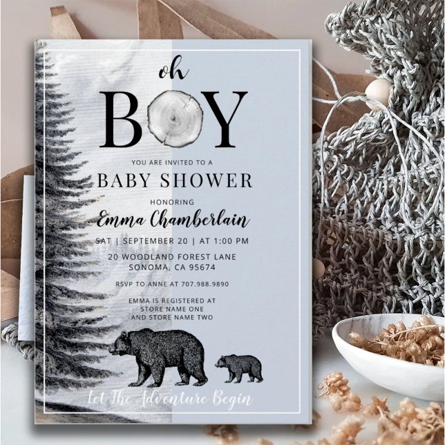 Oh Boy Woodland Bears Baby Shower Inbjudningar (Skapare uppladdad)