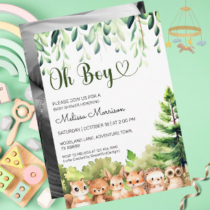 Oh Boy Woodland Photo Boy Shower Inbjudningar