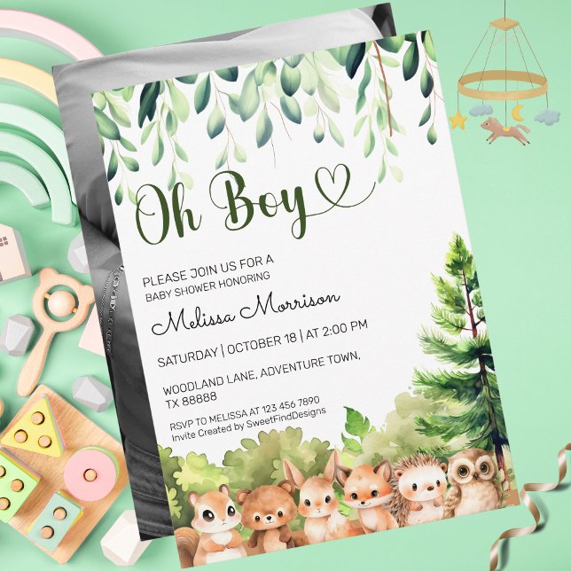 Oh Boy Woodland Photo Boy Shower Inbjudningar (Oh Boy Woodland Photo Boy Baby Shower Invitation)