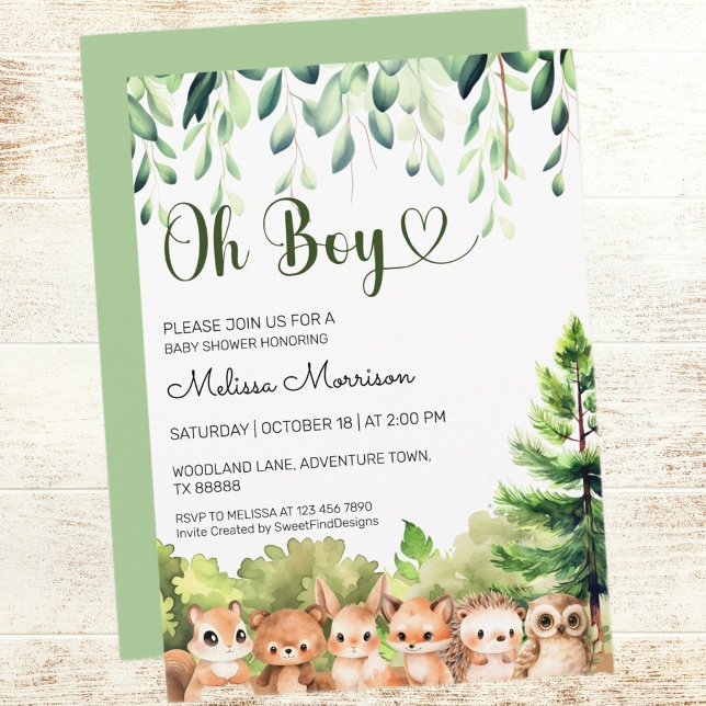 Oh Boy Woodland Pojke Shower Inbjudningar (Oh Boy Woodland Baby Boy Shower Invitation)