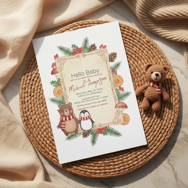 Oh Boy Woodland Winter Baby Shower Invitation Inbjudningar (Skapare uppladdad)