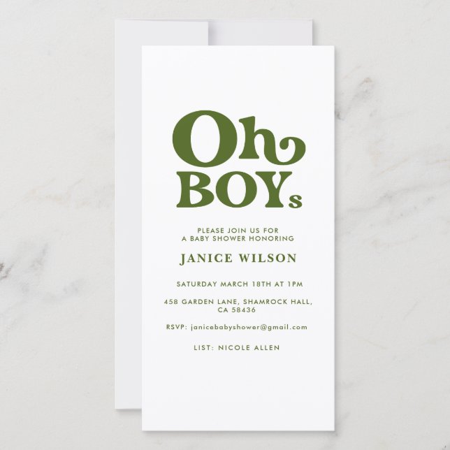 Oh Boys Baby Shower-inbjudan Meddelande (Framsida)