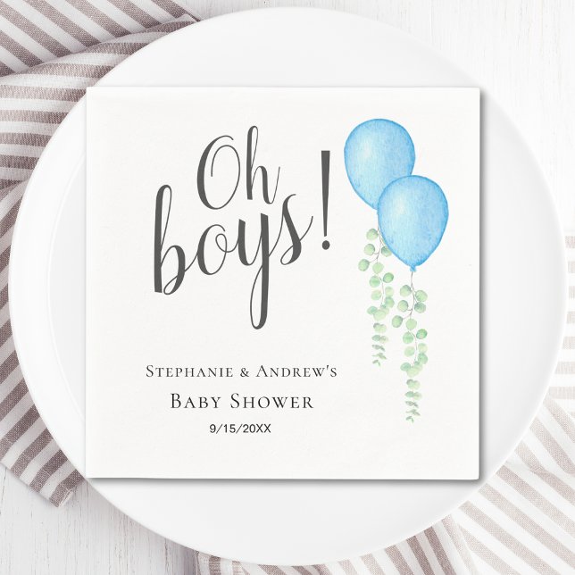 Oh Boys Blue Balloon Twin Boys Baby Shower Pappersservett (Skapare uppladdad)