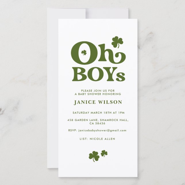 Oh Boys St. Patrick's Day Baby Shower-inbjudan Meddelande (Framsida)