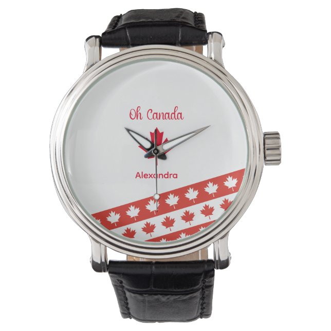 Oh Canada | Elegant Red Maple Löv Armbandsur (Framsida)