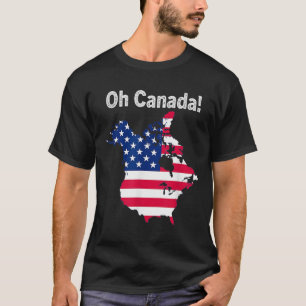 Oh Canada Trump Karta vid USA flagga halv kanadens T Shirt
