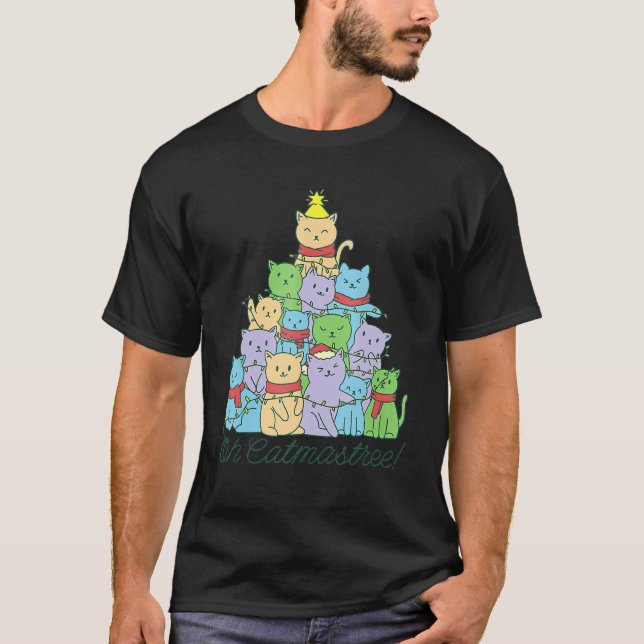 Oh Catmastree jul Catmas Julgran Cat T Shirt (Framsida)