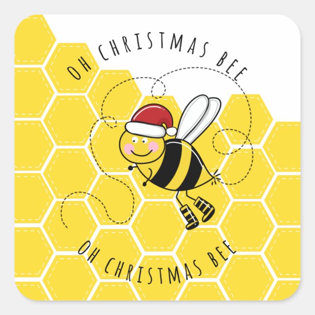 oh christmas bee träd gulligt pun-kort fyrkantigt klistermärke (Framsida)