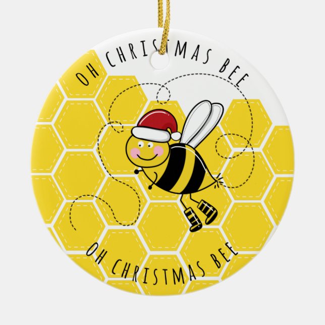 oh christmas bee träd gulligt pun-kort julgransprydnad keramik (Framsidan)