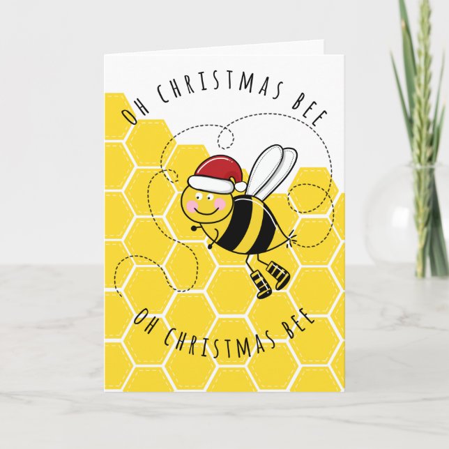 oh christmas bee träd gulligt pun-kort kort (Framsida)